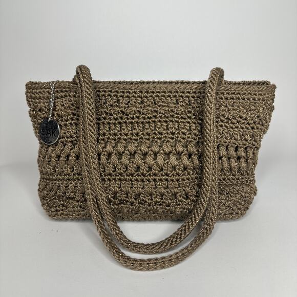 The Sak Vintage Crochet Shoulder Small Bag Boho Braided Handles Brown Neutral - Picture 1 of 16